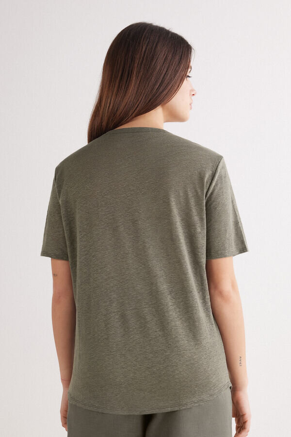 Das Kurzarm-Oberteil aus reinem Leinen Das Kurzarm-Oberteil aus reinem Leinen