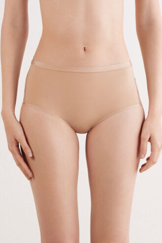 Hoch geschnittene Unterhose aus Mikrofaser und Spitze