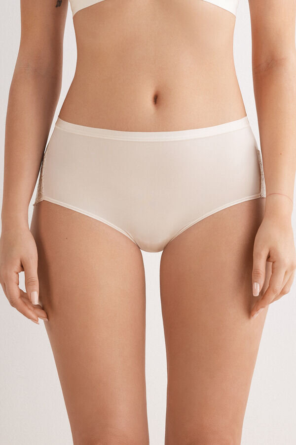 Hoch geschnittene Unterhose aus Mikrofaser und Spitze Hoch geschnittene Unterhose aus Mikrofaser und Spitze