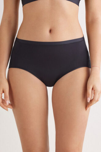 Hoch geschnittene Unterhose aus Mikrofaser und Spitze