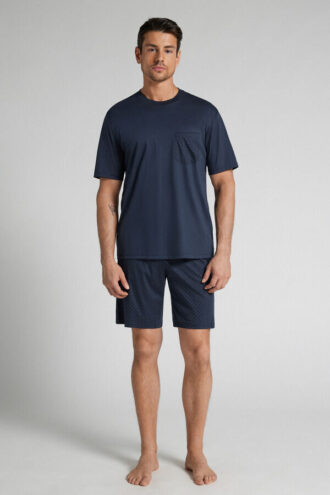 Kurzer Pyjama aus hochwertiger merzerisierter Baumwolle mit Punktmuster