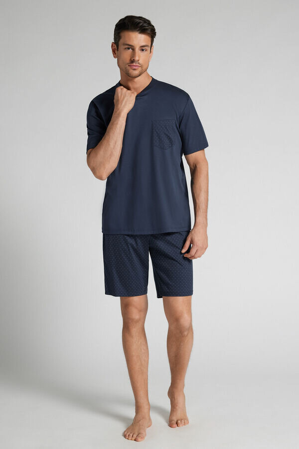 Kurzer Pyjama aus hochwertiger merzerisierter Baumwolle mit Punktmuster Kurzer Pyjama aus hochwertiger merzerisierter Baumwolle mit Punktmuster
