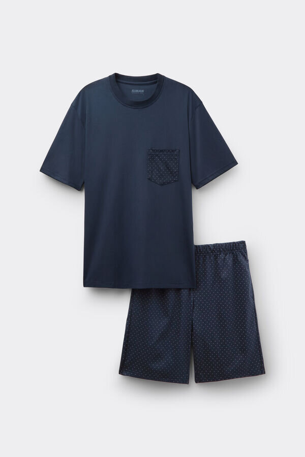 Kurzer Pyjama aus hochwertiger merzerisierter Baumwolle mit Punktmuster Kurzer Pyjama aus hochwertiger merzerisierter Baumwolle mit Punktmuster