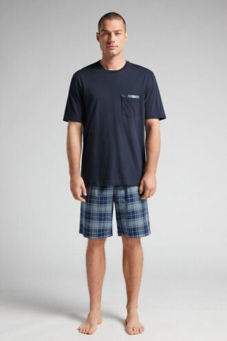 Kurzpyjama aus Baumwollstoff mit Karomuster