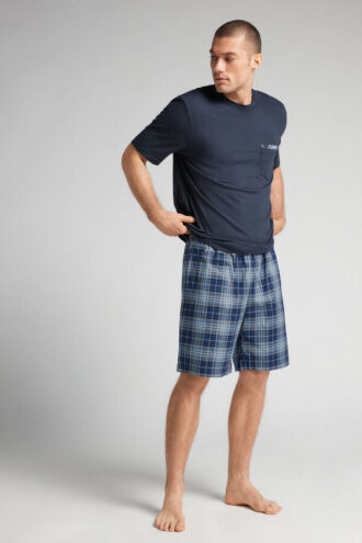 Kurzpyjama aus Baumwollstoff mit Karomuster
