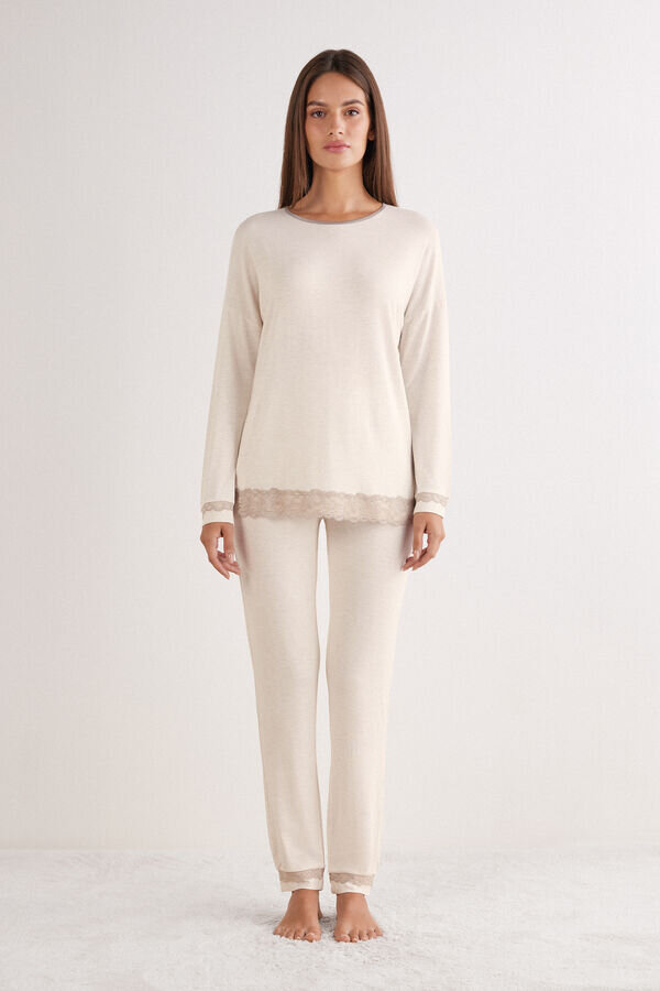 Lange Pyjamas mit Spitzenbesatz aus Modal Lange Pyjamas mit Spitzenbesatz aus Modal