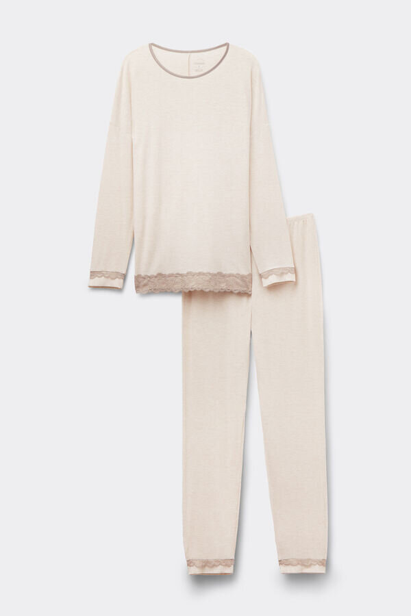 Lange Pyjamas mit Spitzenbesatz aus Modal Lange Pyjamas mit Spitzenbesatz aus Modal