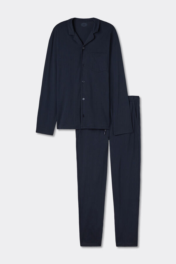 Langer Pyjama mit Knopfleiste aus hochwertiger Baumwolle Langer Pyjama mit Knopfleiste aus hochwertiger Baumwolle