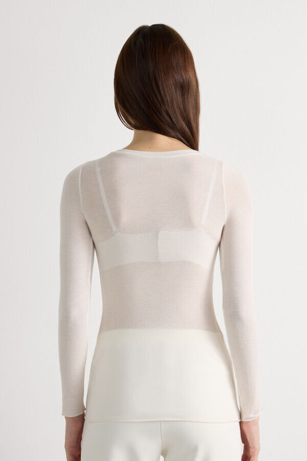 Langärmliges Oberteil mit Rundhalsausschnitt aus ultraleichtem Modal mit Kaschmir Langärmliges Oberteil mit Rundhalsausschnitt aus ultraleichtem Modal mit Kaschmir