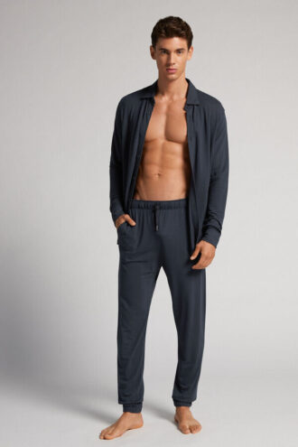 Modal- und Seiden-Piqué-Hose in voller Länge