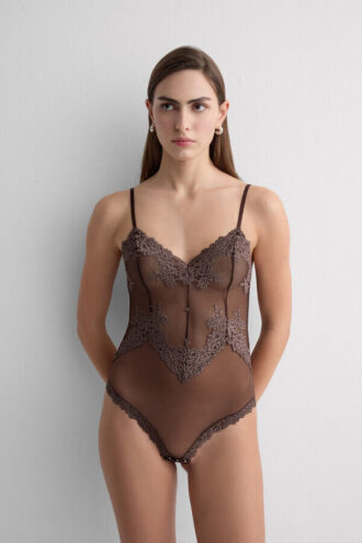 Pretty Flowers Lace Bodysuit aus Tüll und Spitze mit Blumenmuster