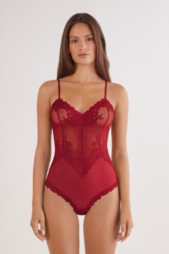 Pretty Flowers Lace Bodysuit aus Tüll und Spitze mit Blumenmuster