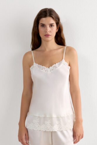 Pretty Flowers-Seiden-Tanktop mit dünnen Trägern und Blumenmuster